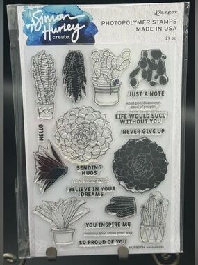 Simon Hurley Create, HUR80756 Succulents Stamp Set w/ Dies Greeting Card New